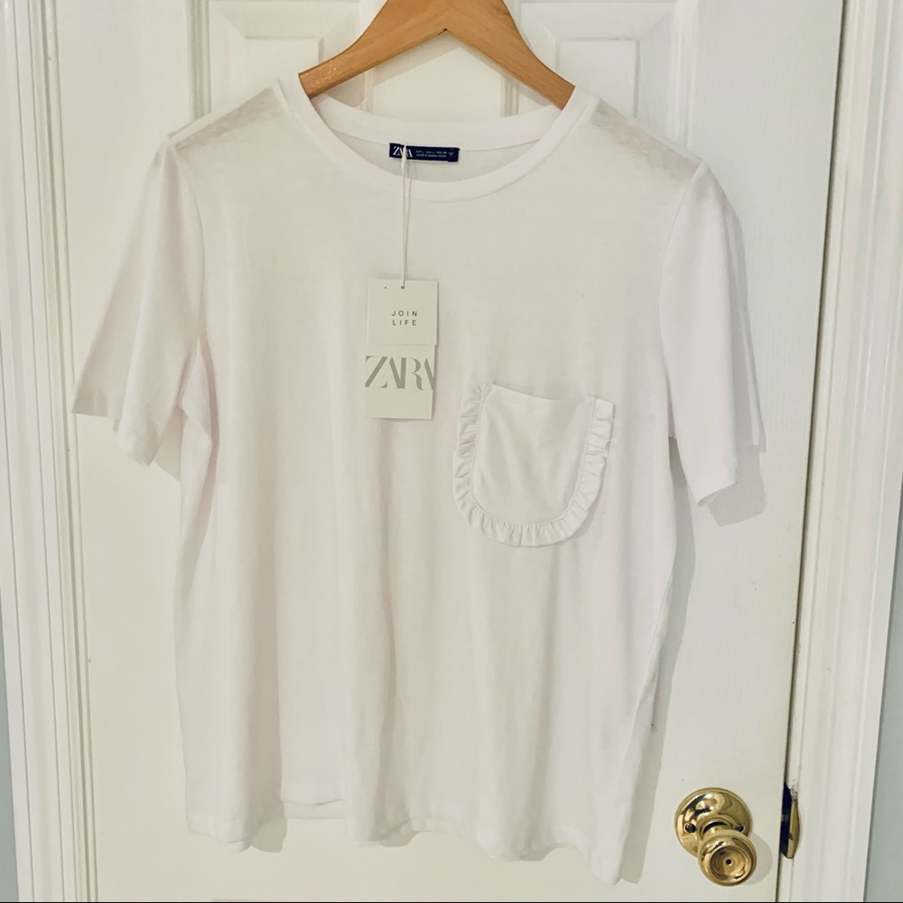 Zara Join Life Tee Shirt Frilled Pocket